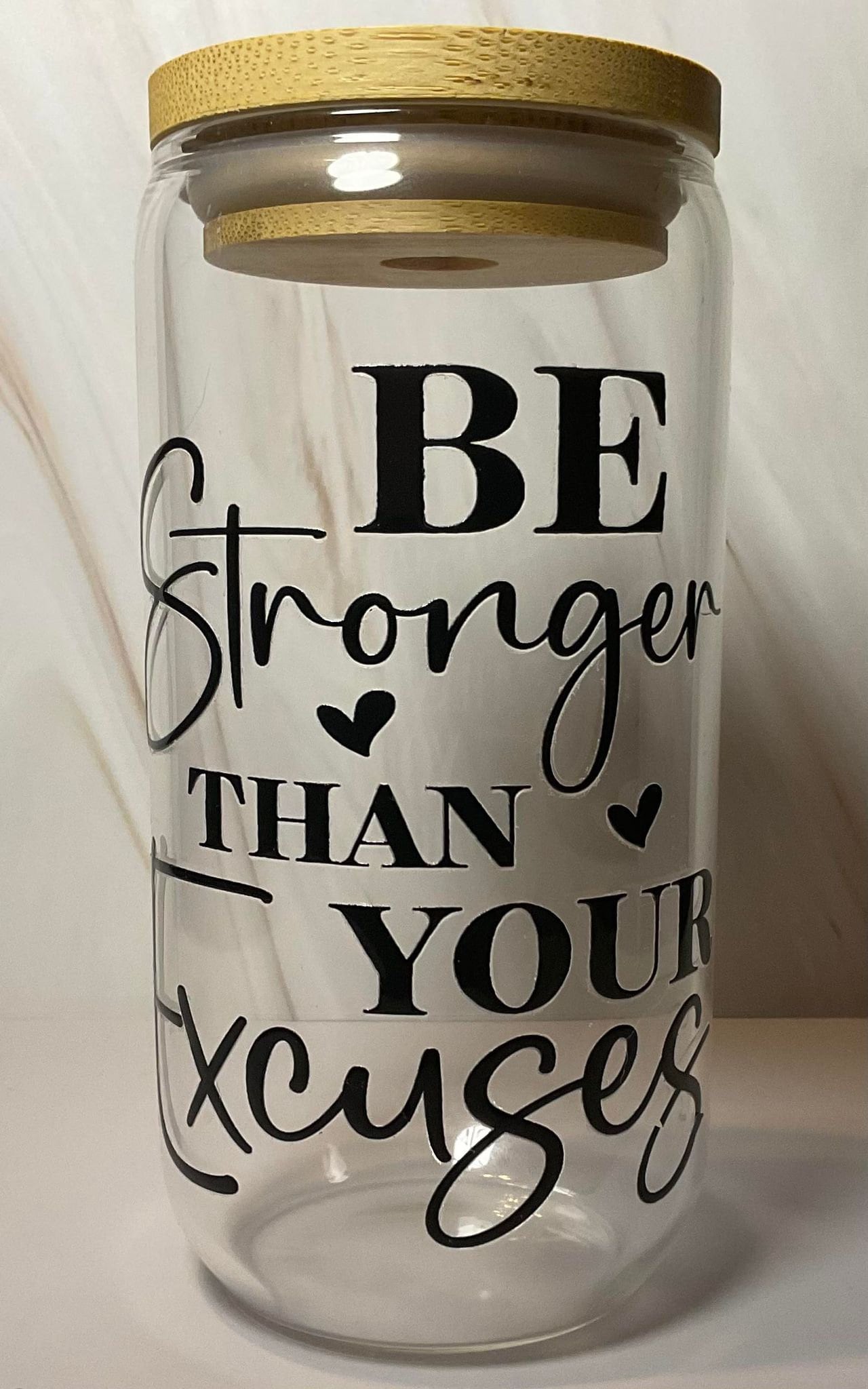 Inspirational Ombre Glass Tumbler: Be Stronger Than Your Excuses