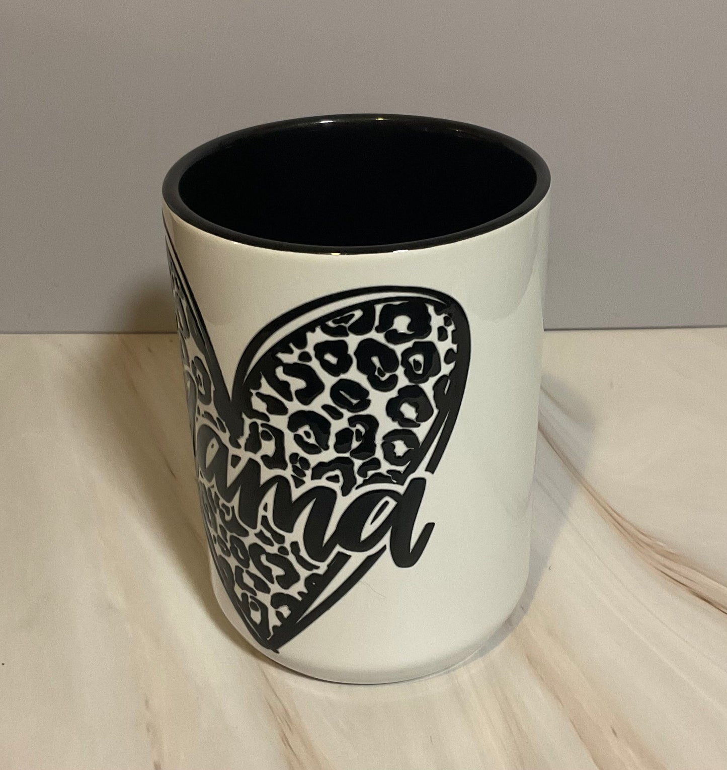 Mama Coffee Mug: Black and White Butterfly Design, 15 oz