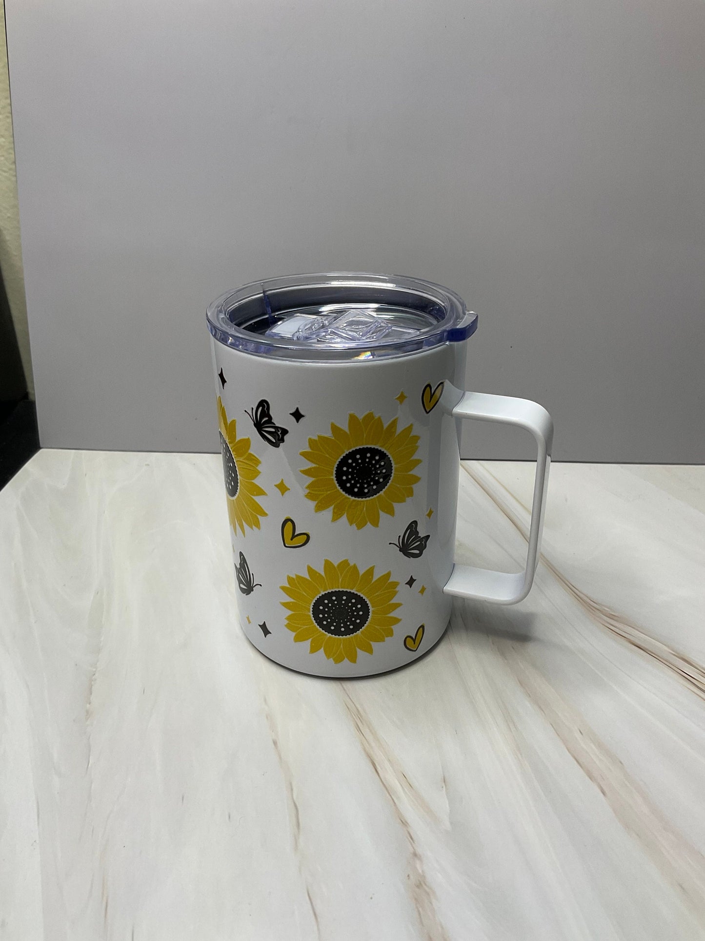 Sunflower Mug: Insulated Stainless Steel Coffee Mug with Lid (16 oz)