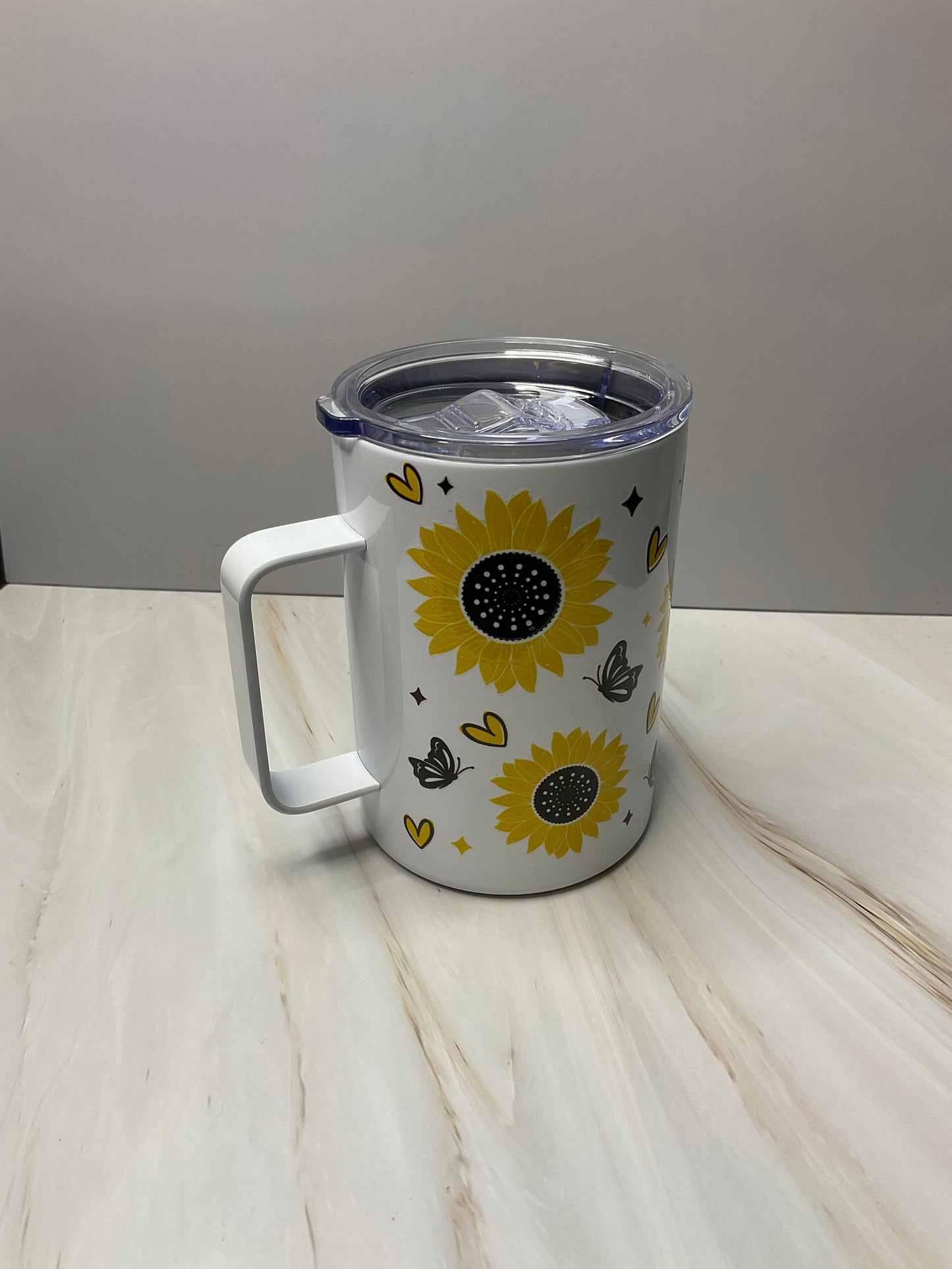Sunflower Mug: Insulated Stainless Steel Coffee Mug with Lid (16 oz)