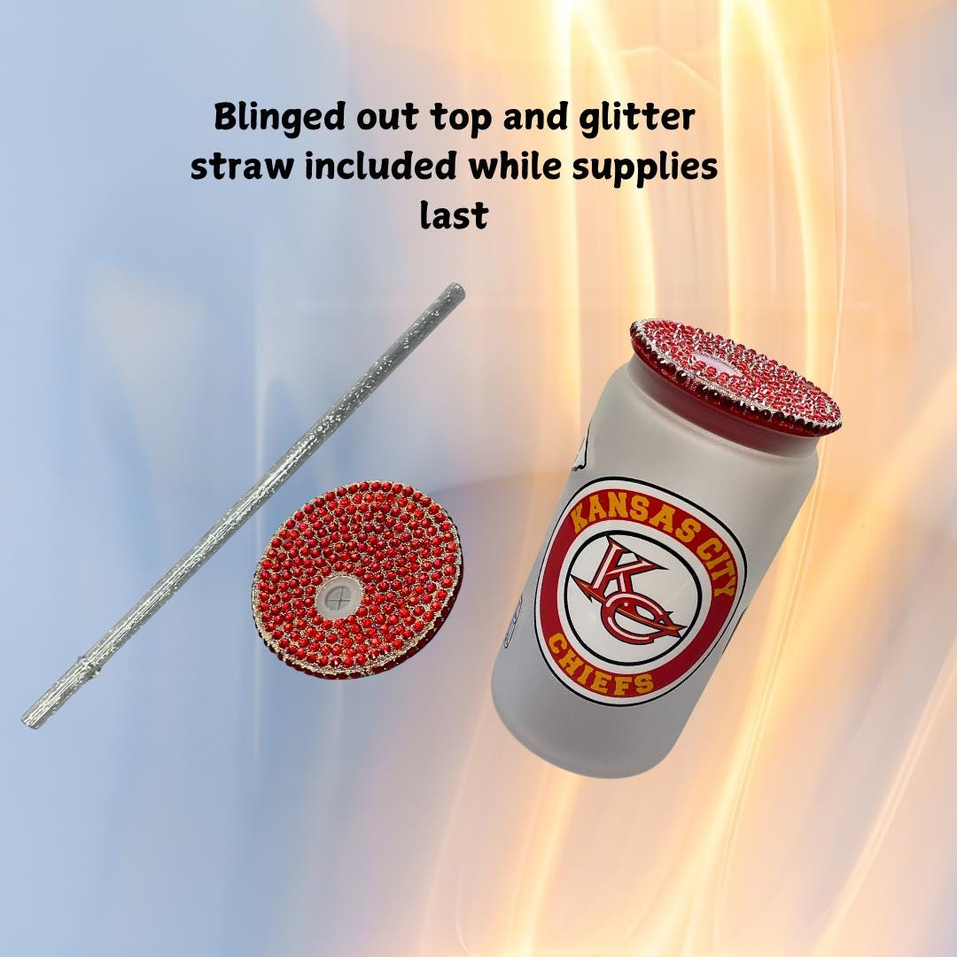 Chiefs Frosted Glass Cup: 16 oz Bamboo Lid Iced Coffee Cup