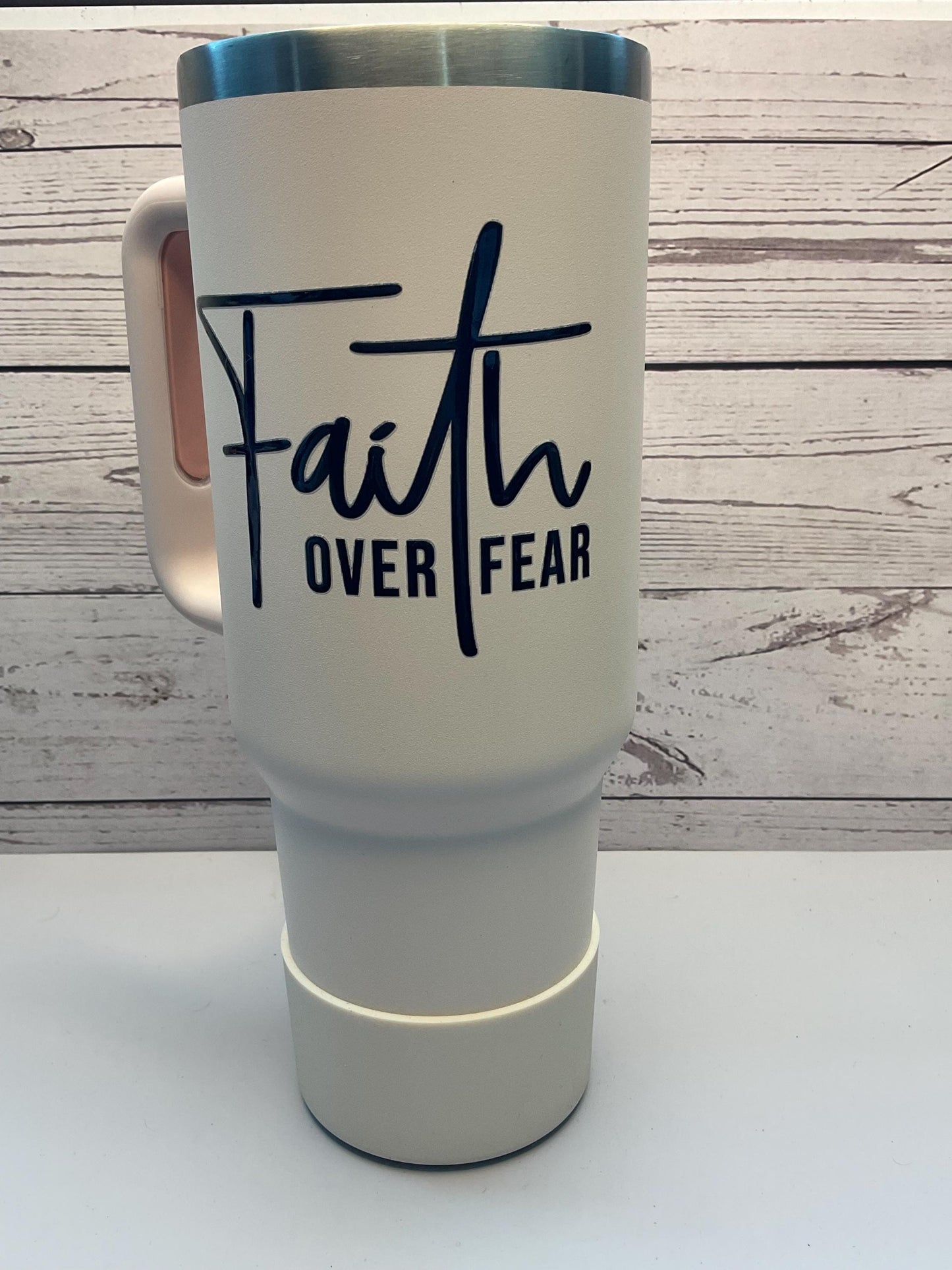 Faith Over Fear Tumbler: Rose Gold Insulated Stainless Steel, 40 oz