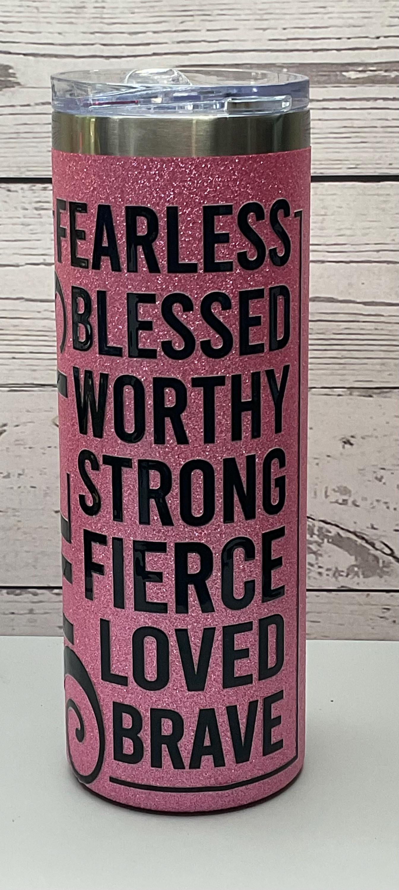 She Is Affirmations Tumbler: Pink Glitter Insulated Stainless Steel 20 oz