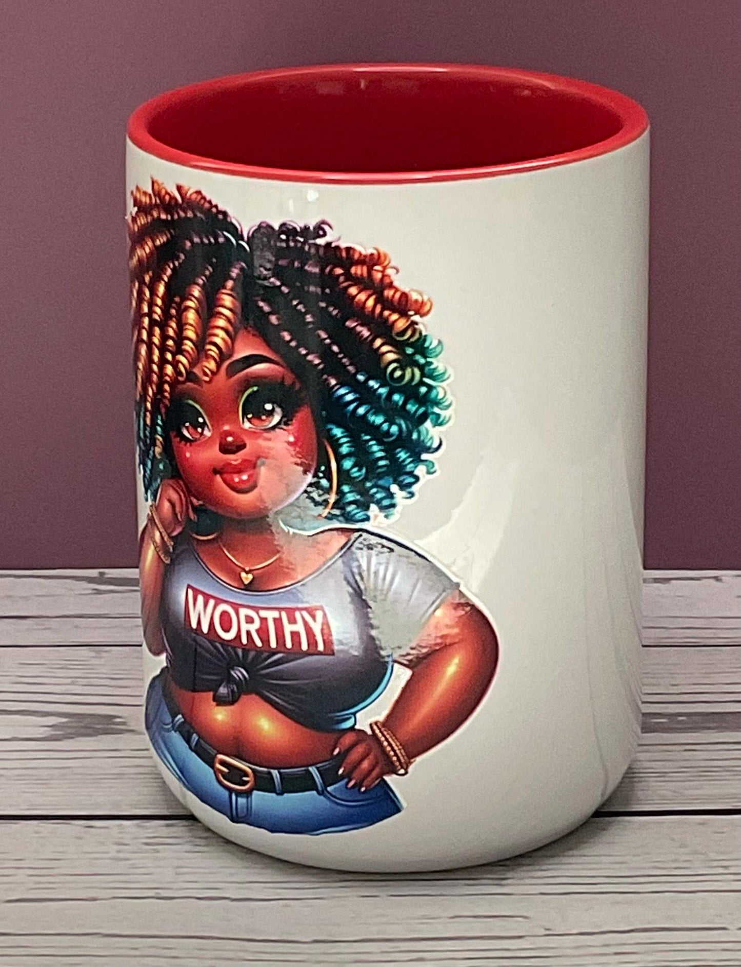 Worthy Mug Afrocentric Coffee Cup, Self Love Gift, Body Positive Empowerment Mug for Women