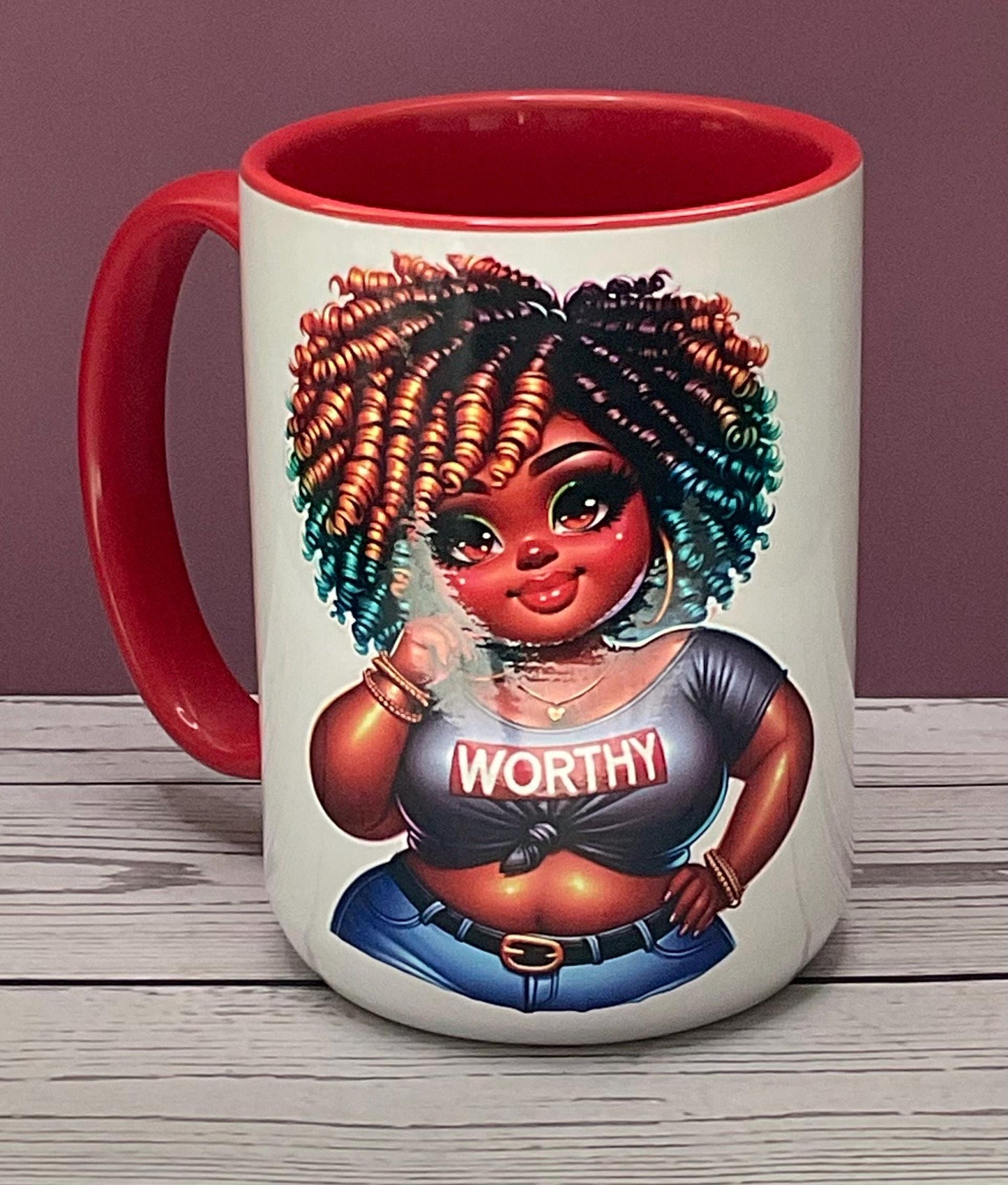 Worthy Mug Afrocentric Coffee Cup, Self Love Gift, Body Positive Empowerment Mug for Women