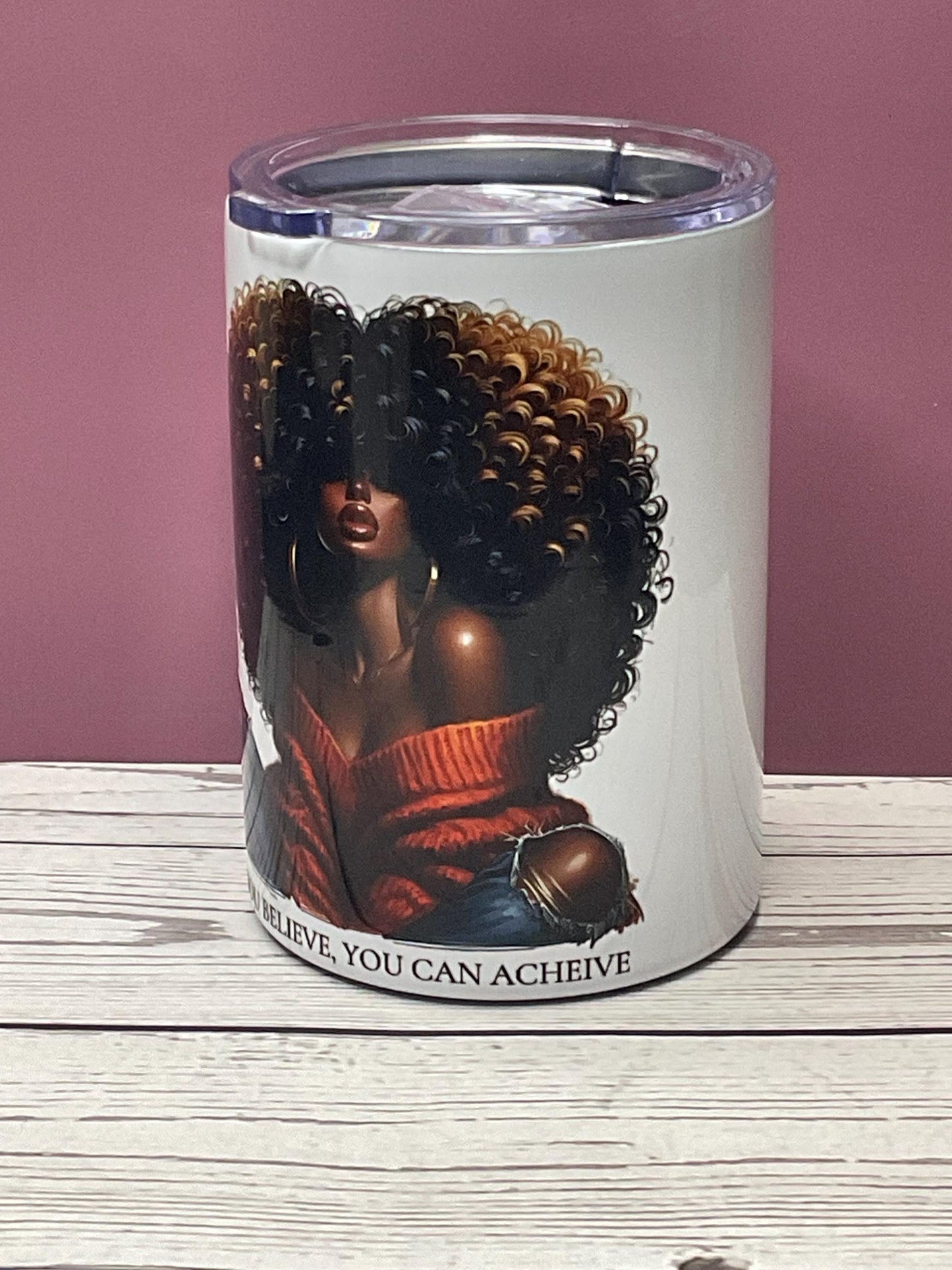 Afrocentric Stainless Steel Tumbler: Black Queen Art, Inspirational Gift
