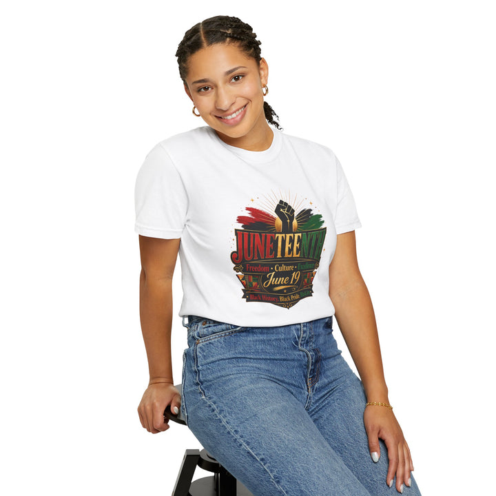 Juneteenth Raised Fist Tee — Garment-Dyed Vintage-Style Juneteenth T-Shirt