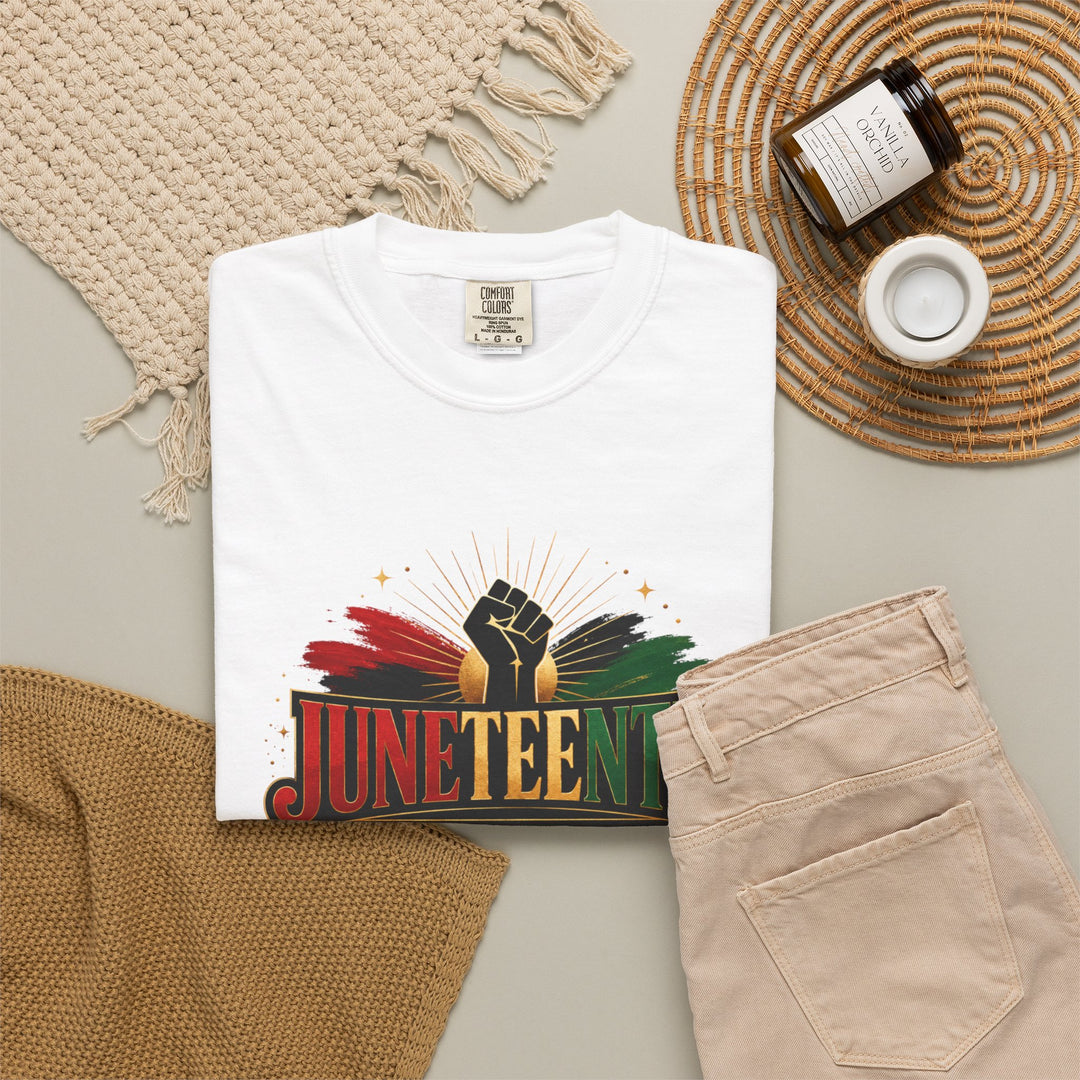 Juneteenth Raised Fist Tee — Garment-Dyed Vintage-Style Juneteenth T-Shirt