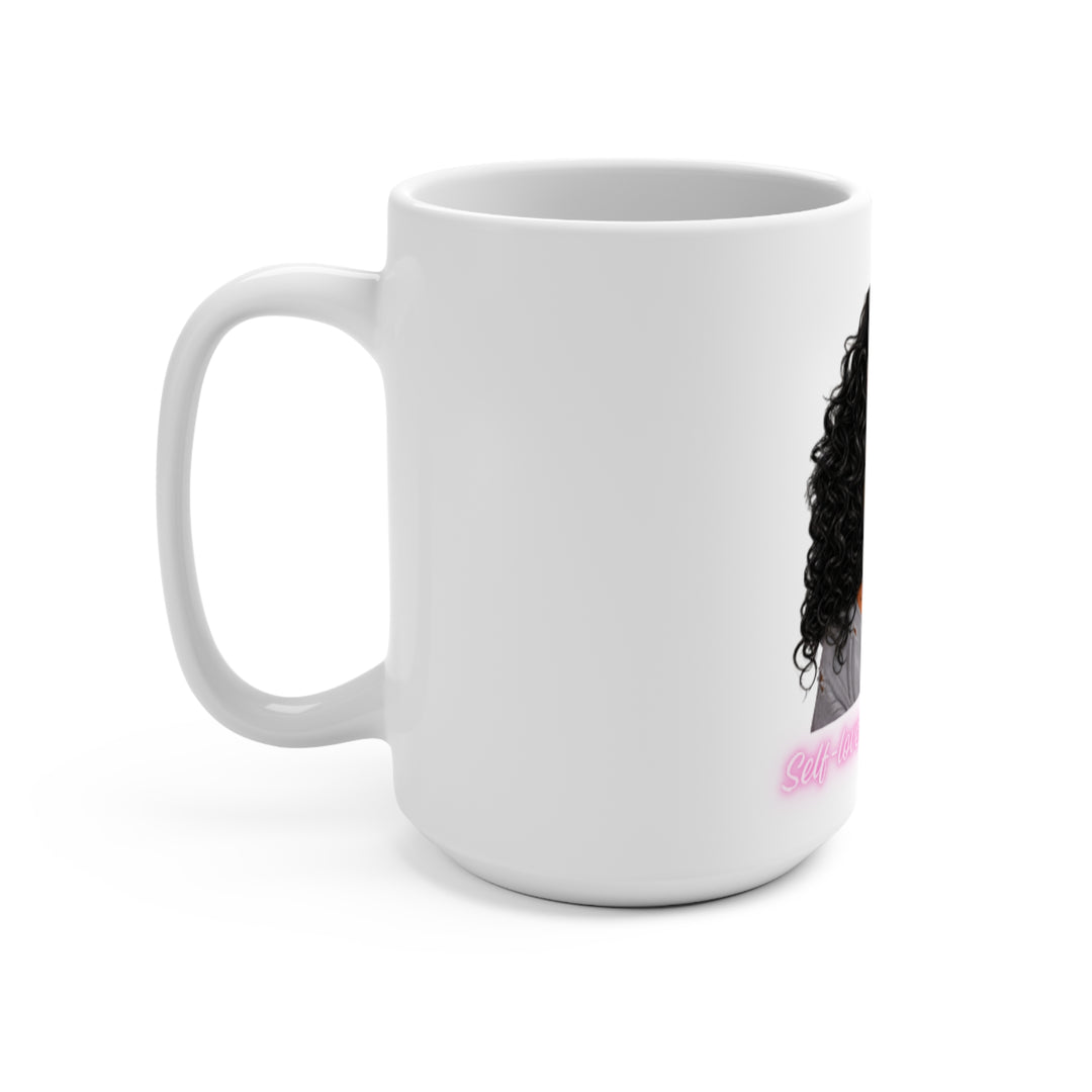 15oz Coffee Mug — Curly Girl Sips Pink "Self-Love" Design