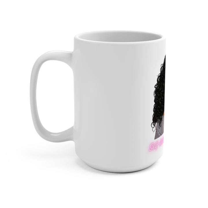 15oz Coffee Mug — Curly Girl Sips Pink "Self-Love" Design