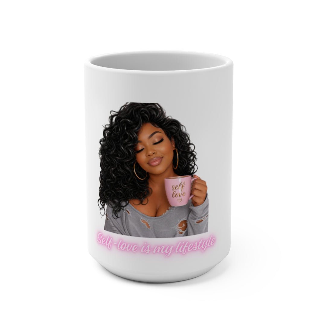 15oz Coffee Mug — Curly Girl Sips Pink "Self-Love" Design