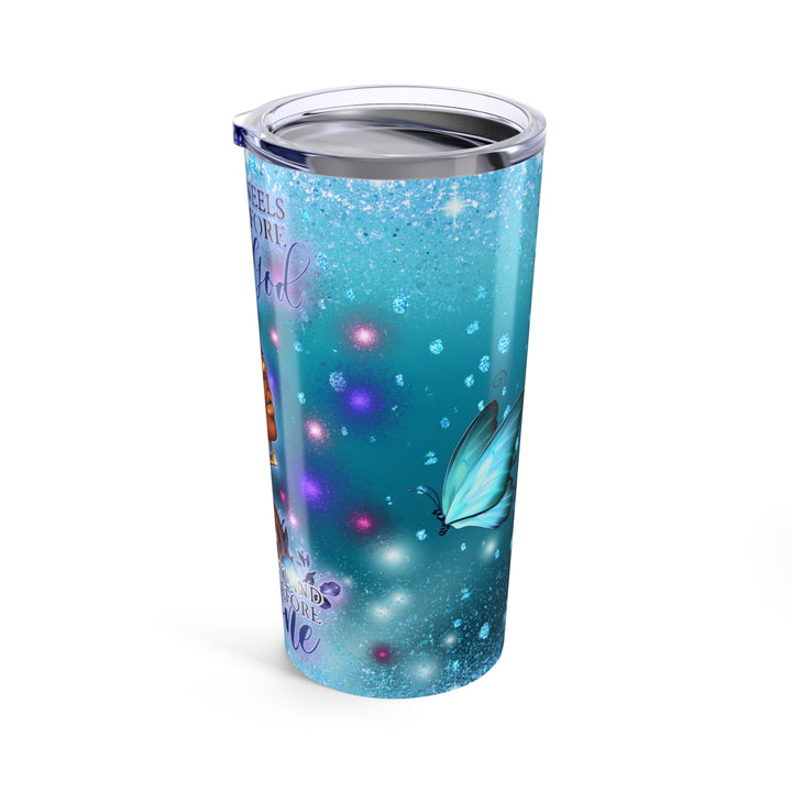 20oz Inspirational Tumbler — "Who Kneels Before God" Blue Butterfly Design