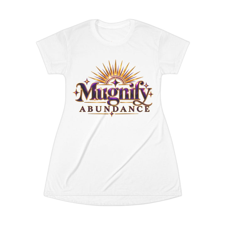 Manifest Abundance T‑Shirt Dress — “Magnify Abundance” Inspirational Affirmation Dress