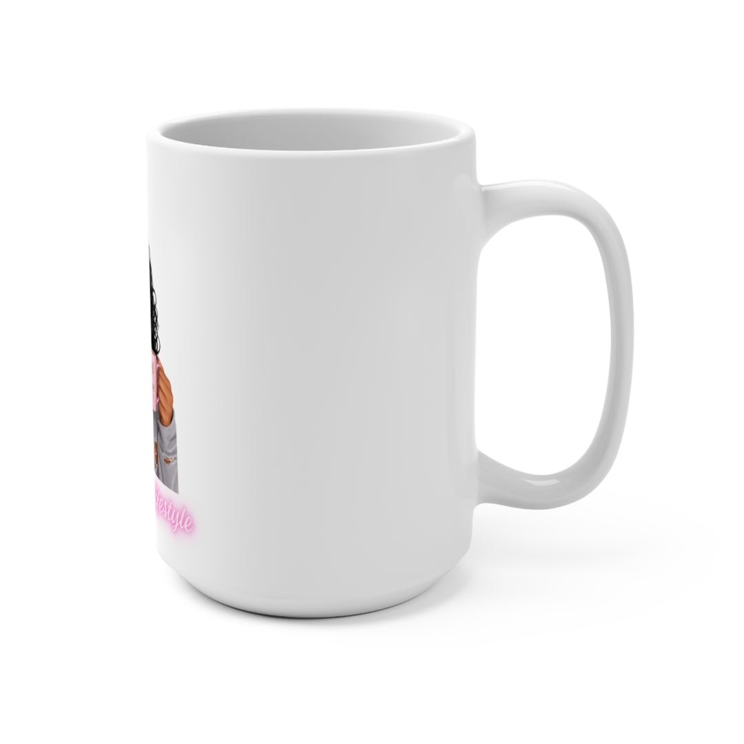 15oz Coffee Mug — Curly Girl Sips Pink "Self-Love" Design