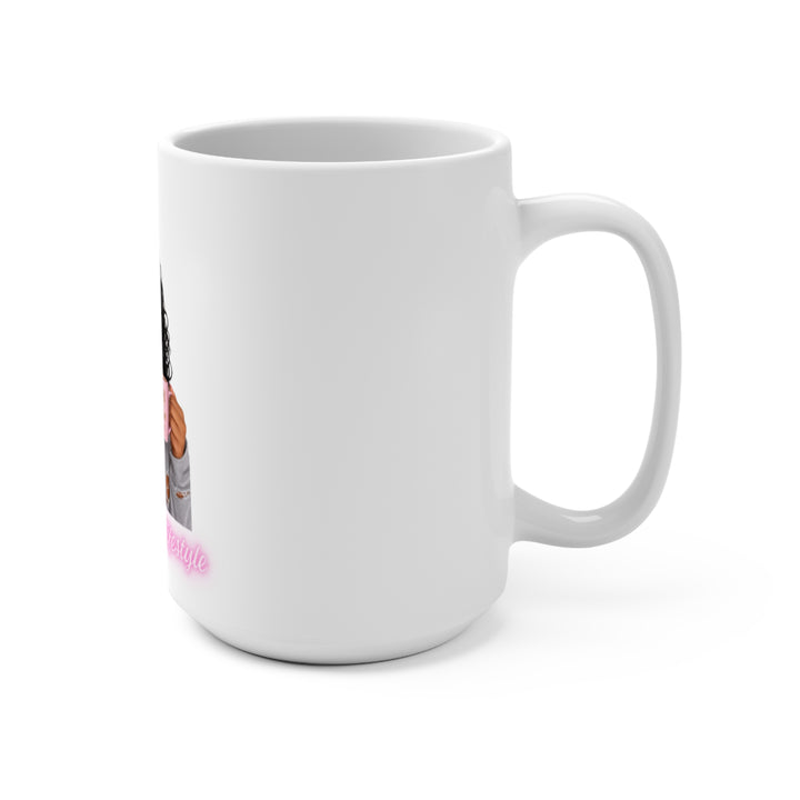 15oz Coffee Mug — Curly Girl Sips Pink "Self-Love" Design