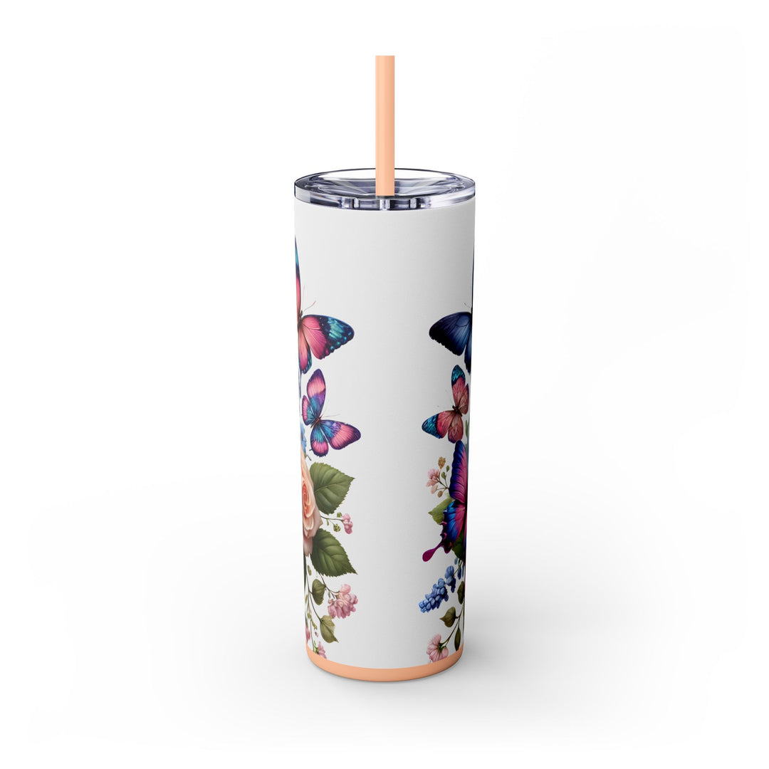 Faith Over Fear 20oz Skinny Tumbler — Butterfly &amp; Rose Floral Travel Cup with Straw