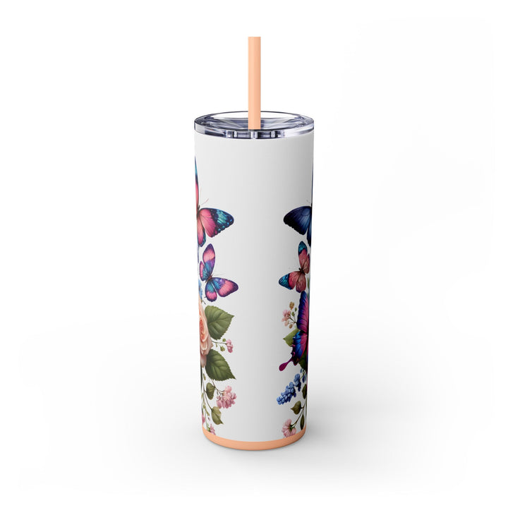 Faith Over Fear 20oz Skinny Tumbler — Butterfly &amp; Rose Floral Travel Cup with Straw