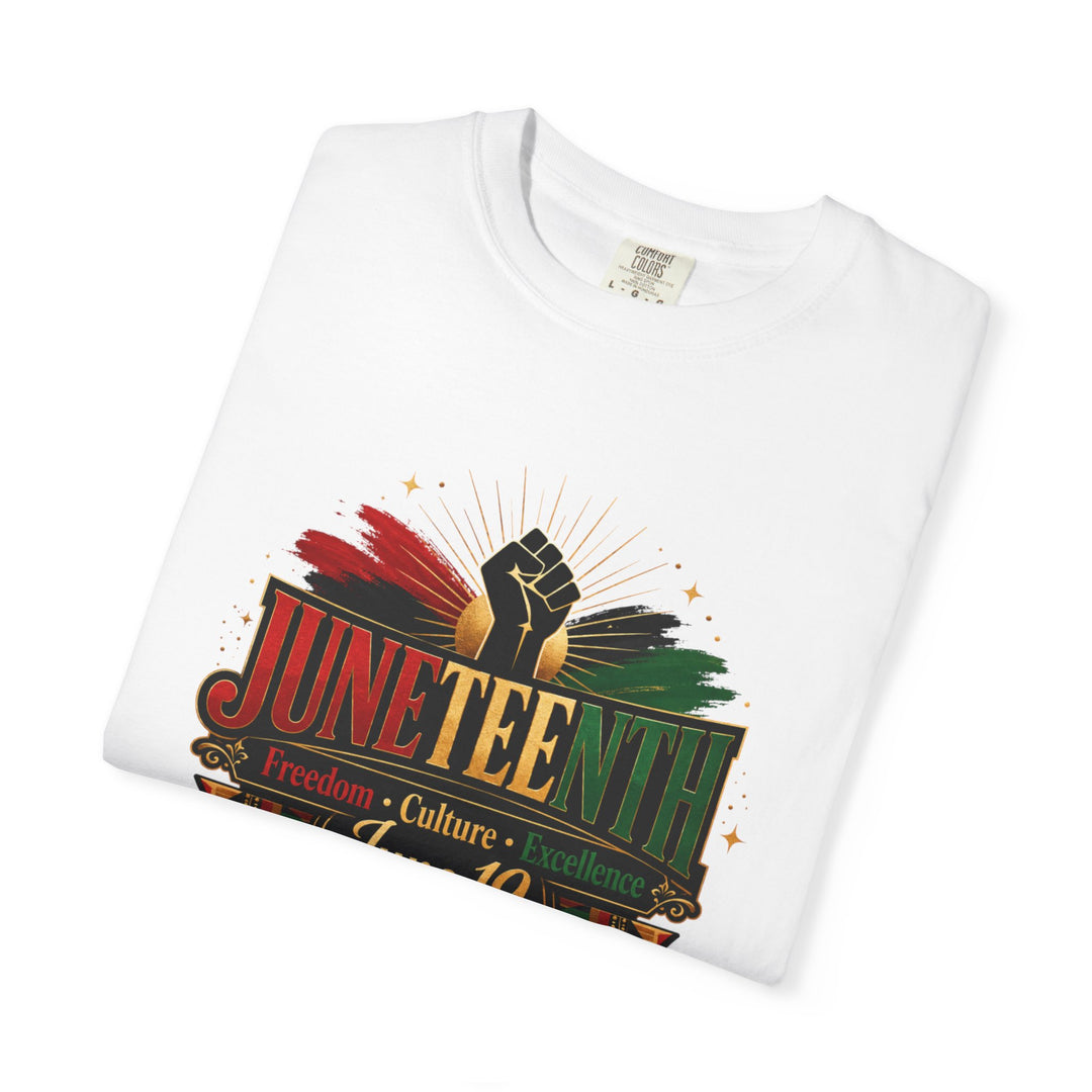 Juneteenth Raised Fist Tee — Garment-Dyed Vintage-Style Juneteenth T-Shirt