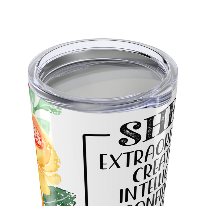 20oz Inspirational Floral Tumbler — "She Is" Motivational Travel Cup