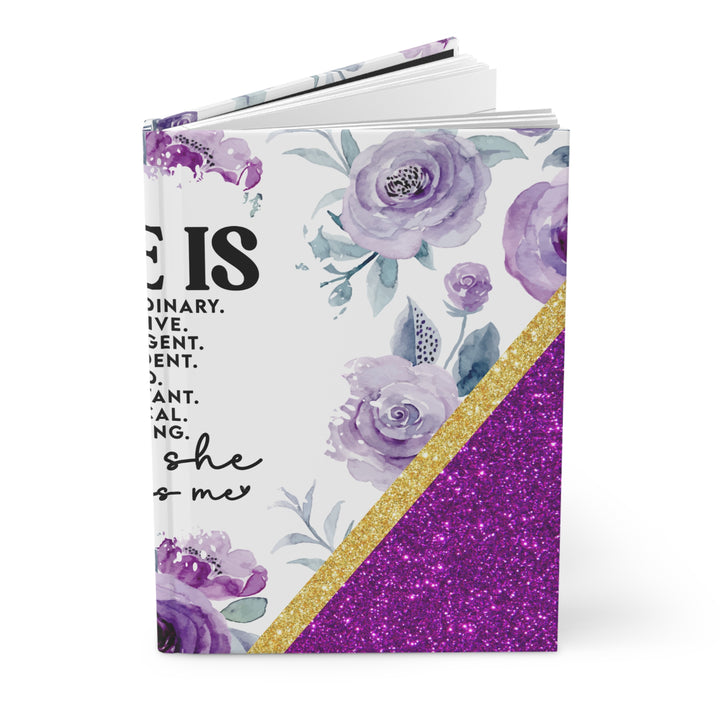 Lavender Rose Glitter-Stripe Hardcover Journal — 150 Lined Pages