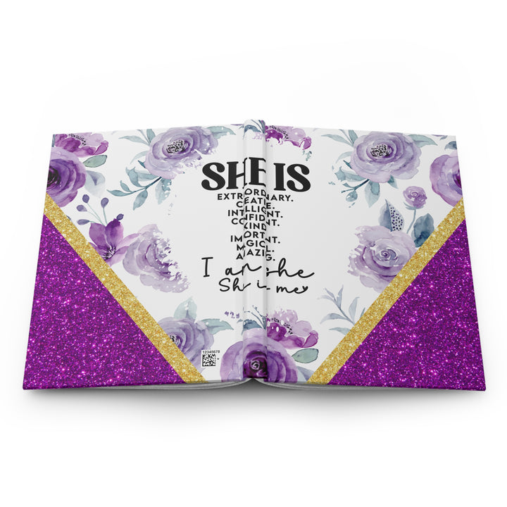 Lavender Rose Glitter-Stripe Hardcover Journal — 150 Lined Pages