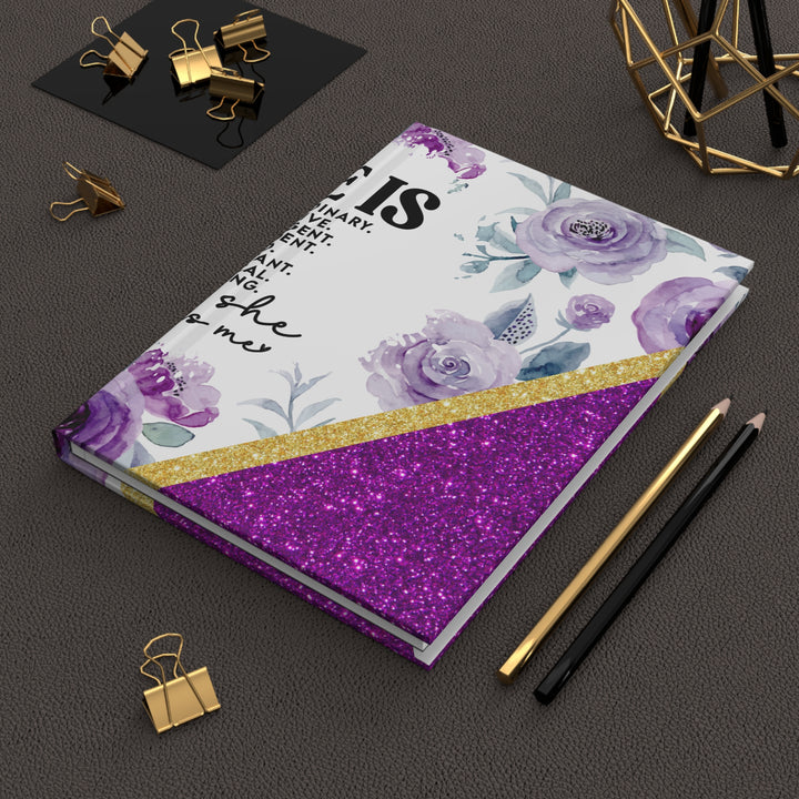 Lavender Rose Glitter-Stripe Hardcover Journal — 150 Lined Pages
