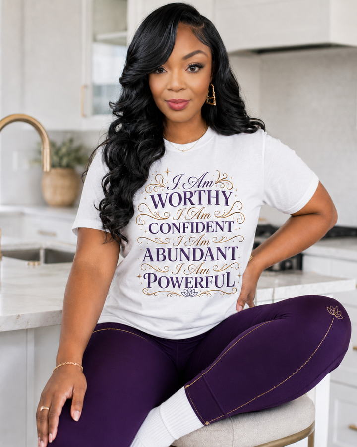 Affirmation Tee — "I am WORTHY / I am CONFIDENT / I am ABUNDANT / I am POWERFUL"