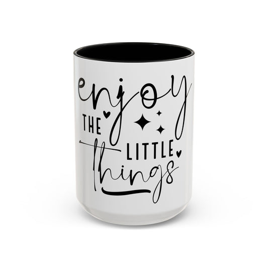 Enjoy the Little Things – Inspirational 15 oz Black & White Coffee Mug for Everyday Positivity