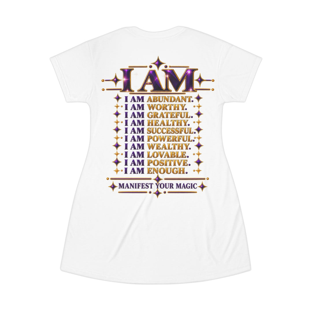 Manifest Abundance T‑Shirt Dress — “Magnify Abundance” Inspirational Affirmation Dress