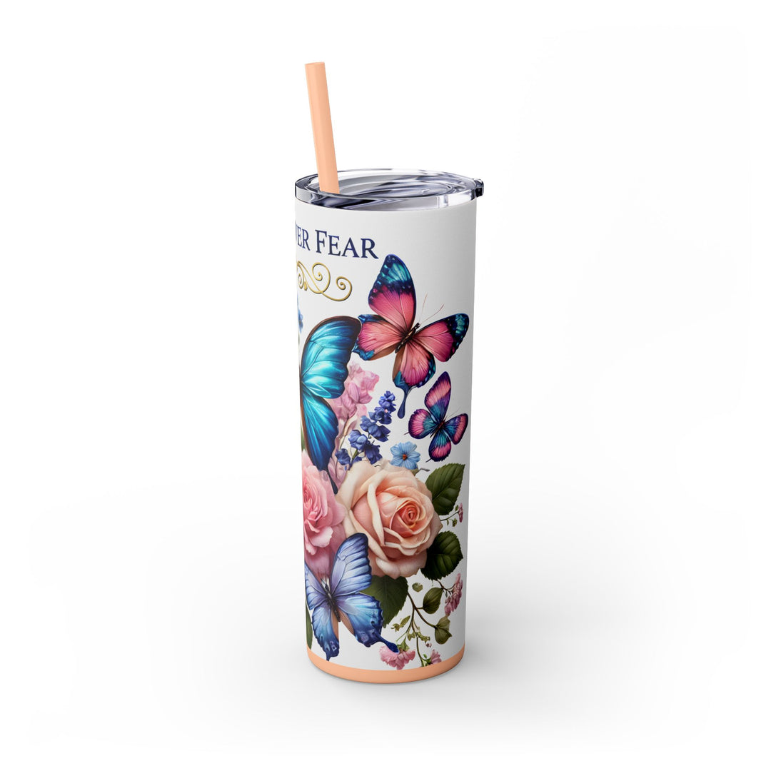 Faith Over Fear 20oz Skinny Tumbler — Butterfly &amp; Rose Floral Travel Cup with Straw