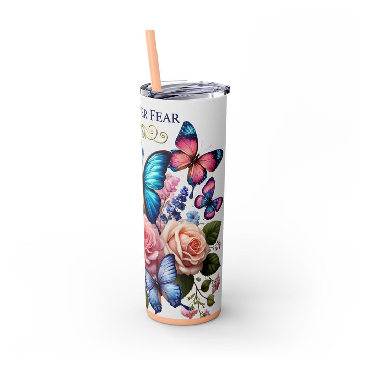 Faith Over Fear 20oz Skinny Tumbler — Butterfly &amp; Rose Floral Travel Cup with Straw