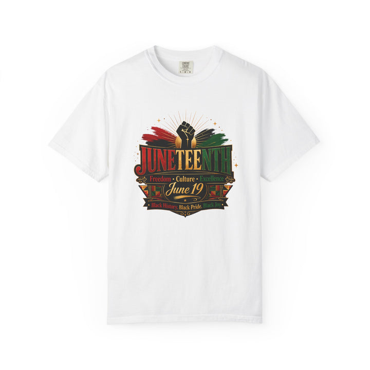 Juneteenth Raised Fist Tee — Garment-Dyed Vintage-Style Juneteenth T-Shirt