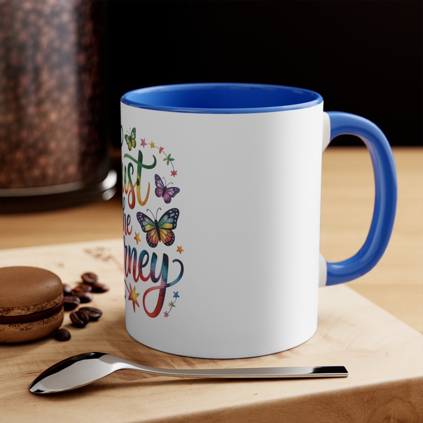 Trust the Journey Accent Mug — Motivational Butterfly Coffee Cup (11oz)