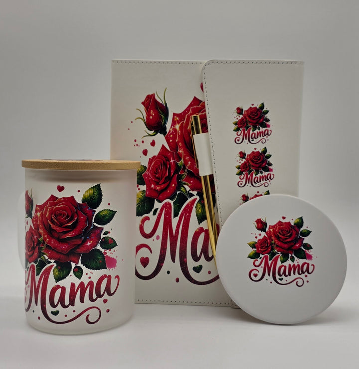 Mother’s Day Gift Bundle for Mom | Mama Mug, Glass Can, Journal &amp; Coaster Set | Self Love Gift Box | Floral Rose Mom Gift | Unique Gift for Her