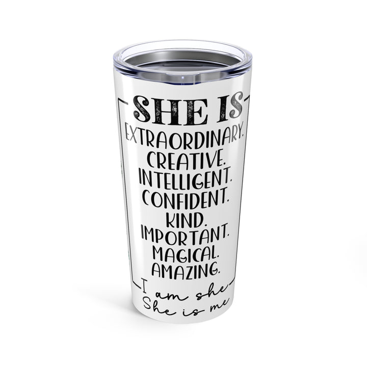 20oz Inspirational Floral Tumbler — "She Is" Motivational Travel Cup