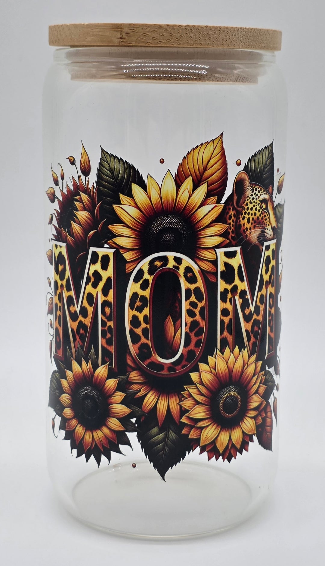 Mother’s Day Gift Bundle for Mom | Sunflower Leopard MOM Frosted Glass Cup, Journal with Pen &amp; Coaster Set | Unique Self Care Gift for Mom