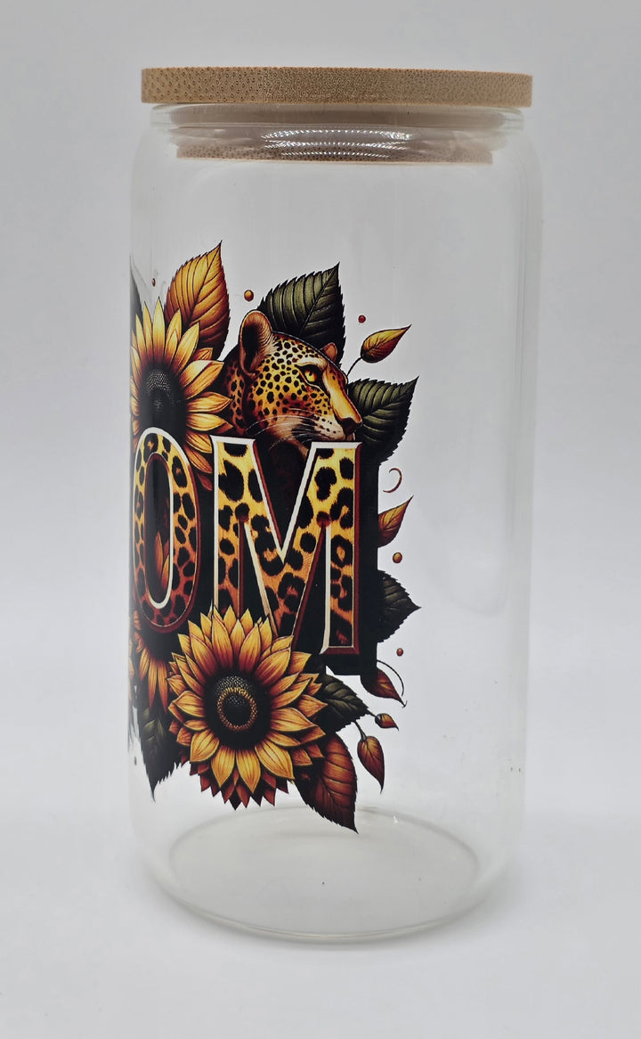 Mother’s Day Gift Bundle for Mom | Sunflower Leopard MOM Frosted Glass Cup, Journal with Pen &amp; Coaster Set | Unique Self Care Gift for Mom