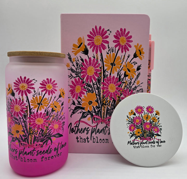 Mother’s Day Gift Bundle for Mom | Mama Mug, Frosted Glass Cup, Journal with Gold Pen &amp; Coaster | Self Care Gift Set for Her | Unique Mom Gift Box