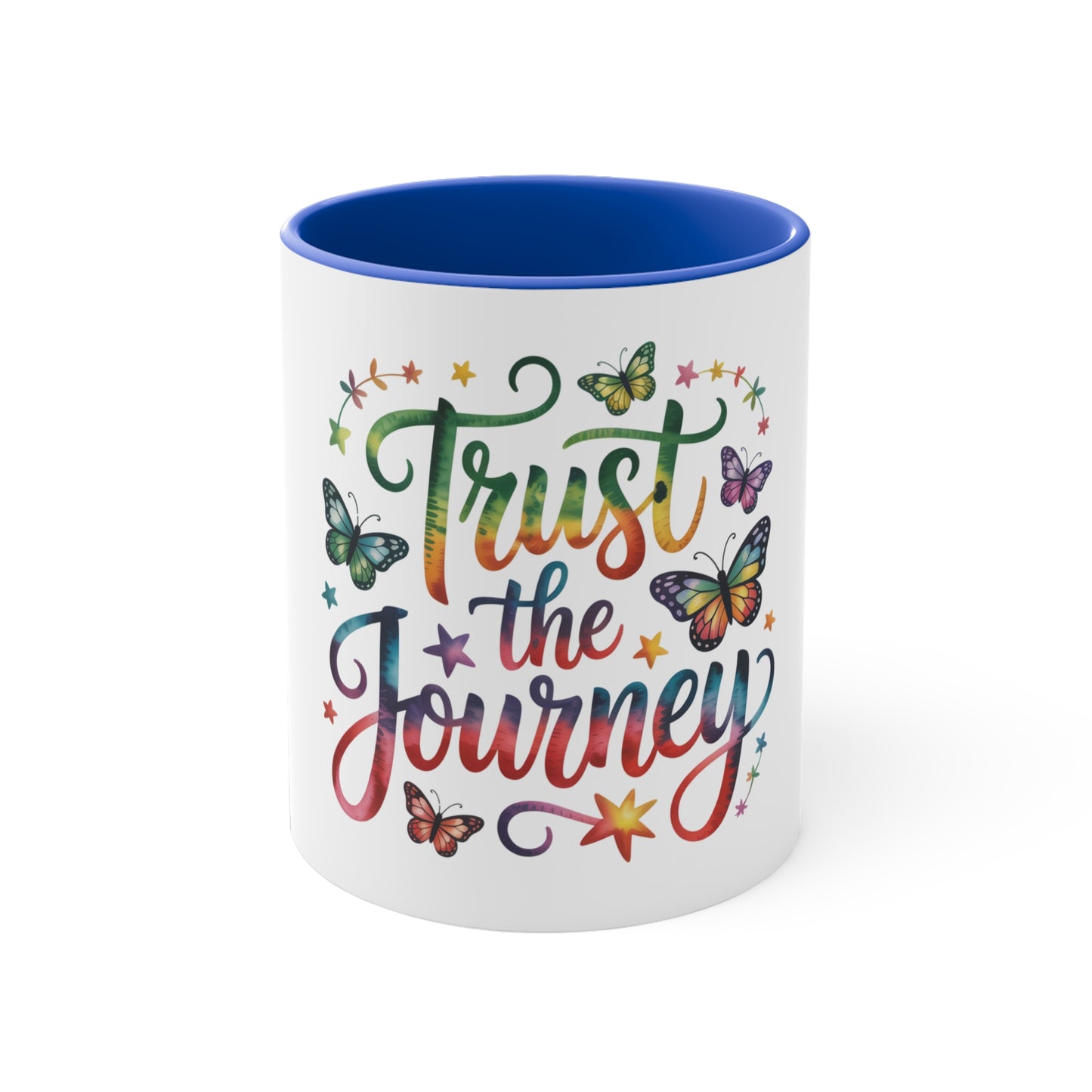 Trust the Journey Accent Mug — Motivational Butterfly Coffee Cup (11oz)