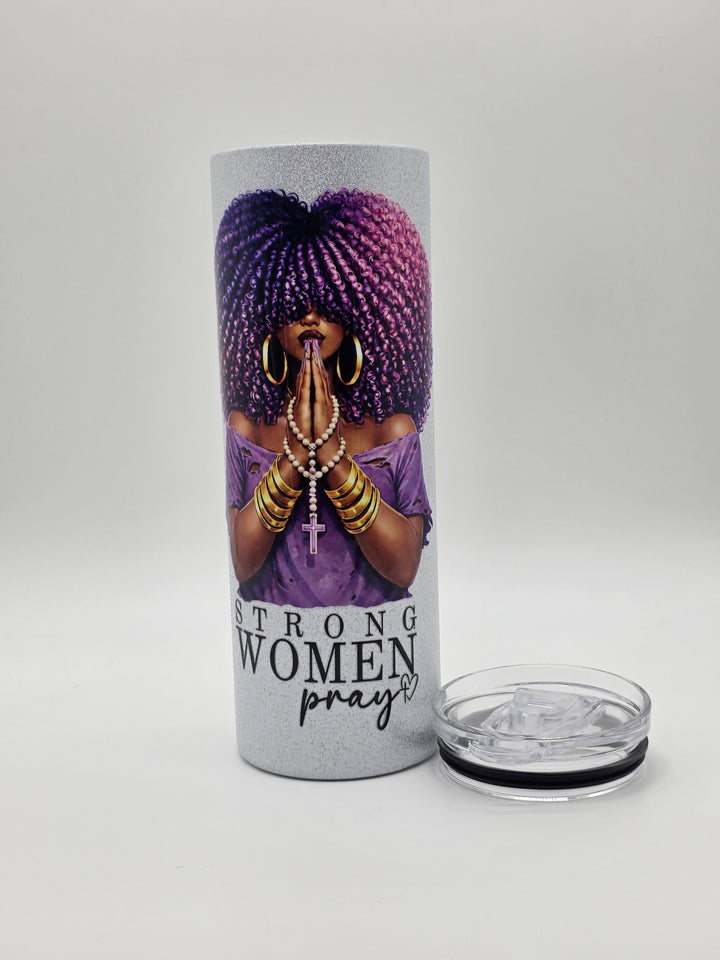 Strong Women Pray Purple 20 oz Skinny Tumbler