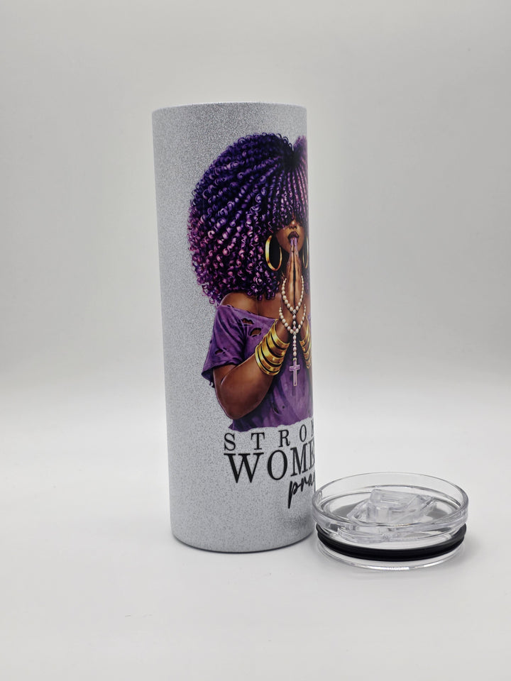 Strong Women Pray Purple 20 oz Skinny Tumbler