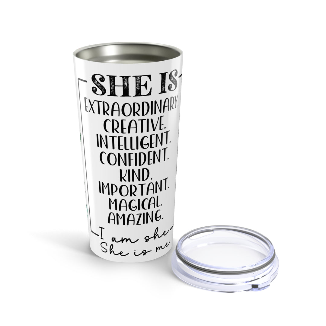 20oz Inspirational Floral Tumbler — "She Is" Motivational Travel Cup