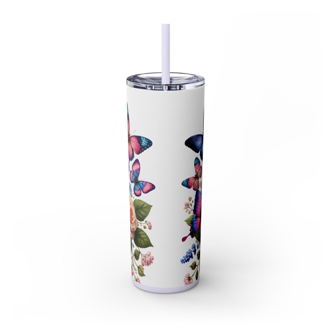 Faith Over Fear 20oz Skinny Tumbler — Butterfly &amp; Rose Floral Travel Cup with Straw