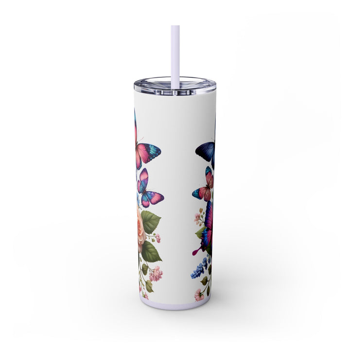Faith Over Fear 20oz Skinny Tumbler — Butterfly &amp; Rose Floral Travel Cup with Straw