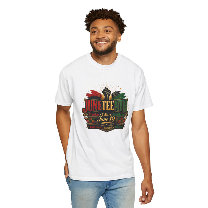 Juneteenth Raised Fist Tee — Garment-Dyed Vintage-Style Juneteenth T-Shirt