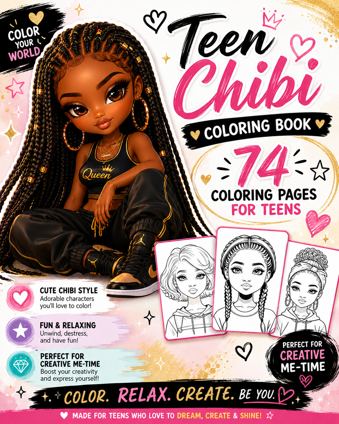Teen Chibi Coloring Book – 74 Cute Coloring Pages for Teens - Digital Download