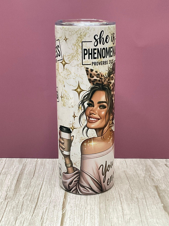 She Is Phenomenal – Proverbs 31:25 Tumbler | Christian Gift for Women | Faith &amp; Self-Love Cup