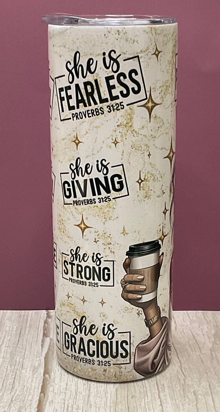 She Is Phenomenal – Proverbs 31:25 Tumbler | Christian Gift for Women | Faith &amp; Self-Love Cup
