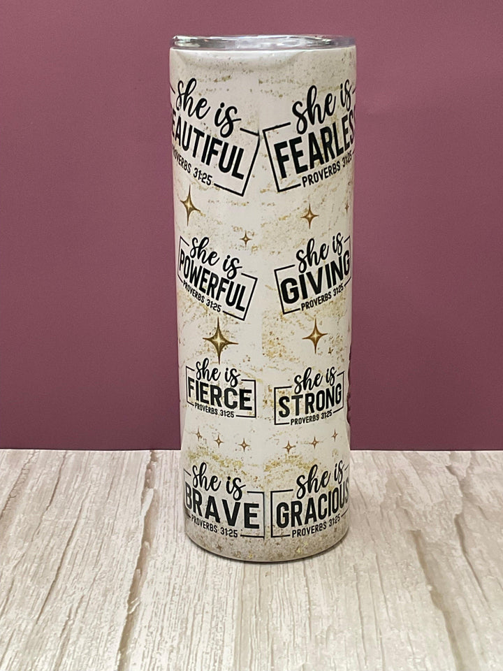 She Is Phenomenal – Proverbs 31:25 Tumbler | Christian Gift for Women | Faith &amp; Self-Love Cup