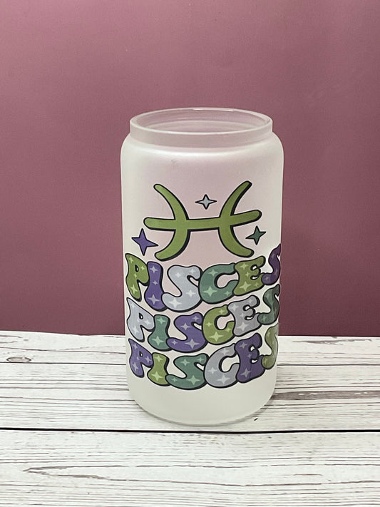 Pisces Frosted Glass Can – Zodiac Energy Cup | Mugnify Abundance